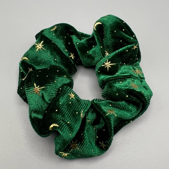 Accessories - Holiday Scrunchie, Green Velvet with Gold Stars